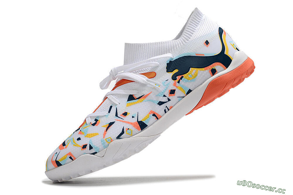 Men's Puma Future X Powercat Tokyo Match TF Artificial Turf Low-Tops Football Shoes - White/Orange/Black/Blue 5