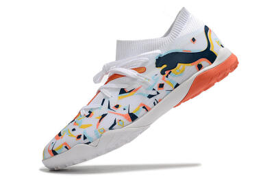 Men's Puma Future X Powercat Tokyo Match TF Artificial Turf Low-Tops Football Shoes - White/Orange/Black/Blue