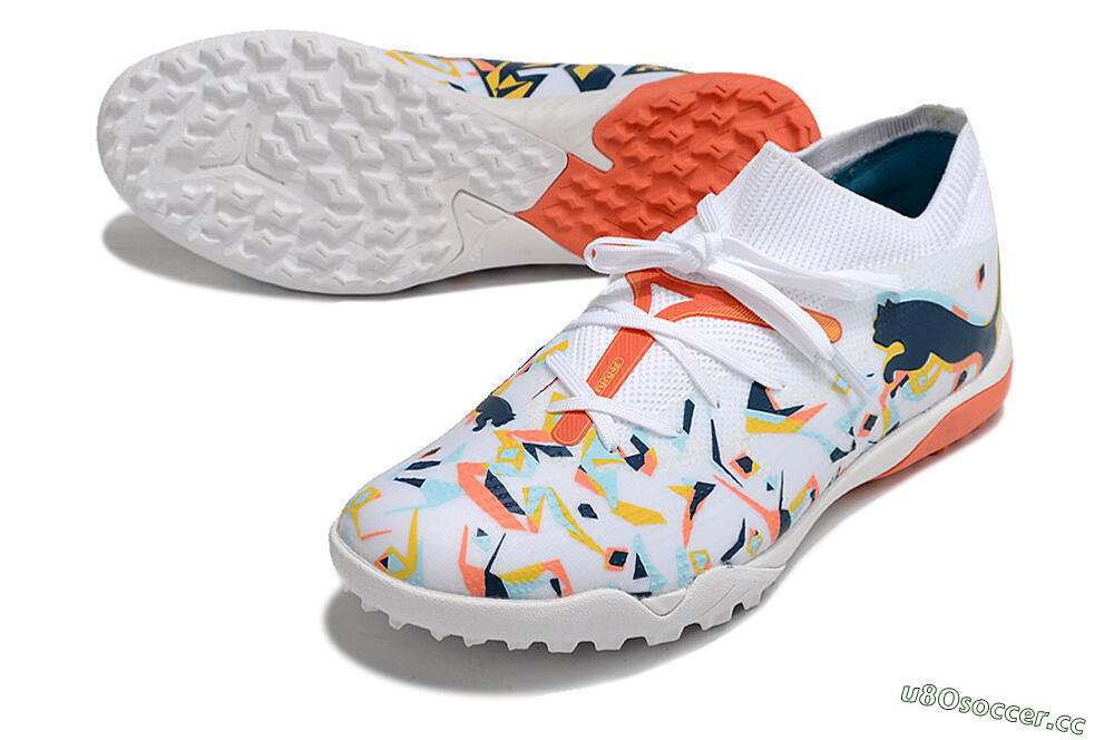 Men's Puma Future X Powercat Tokyo Match TF Artificial Turf Low-Tops Football Shoes - White/Orange/Black/Blue 3