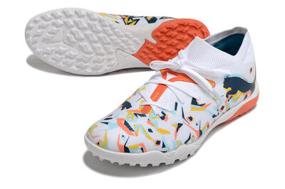 Men's Puma Future X Powercat Tokyo Match TF Artificial Turf Low-Tops Football Shoes - White/Orange/Black/Blue