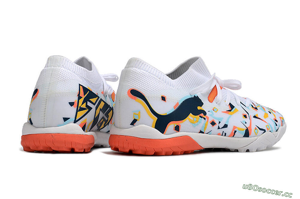 Men's Puma Future X Powercat Tokyo Match TF Artificial Turf Low-Tops Football Shoes - White/Orange/Black/Blue 6