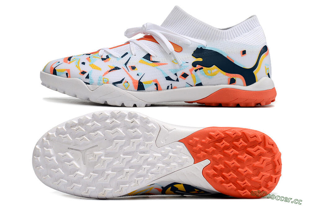 Men's Puma Future X Powercat Tokyo Match TF Artificial Turf Low-Tops Football Shoes - White/Orange/Black/Blue 1