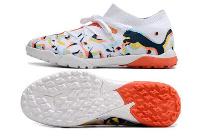 Men's Puma Future X Powercat Tokyo Match TF Artificial Turf Low-Tops Football Shoes - White/Orange/Black/Blue