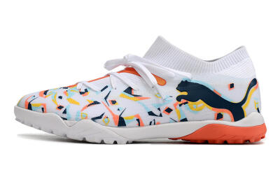 Men's Puma Future X Powercat Tokyo Match TF Artificial Turf Low-Tops Football Shoes - White/Orange/Black/Blue