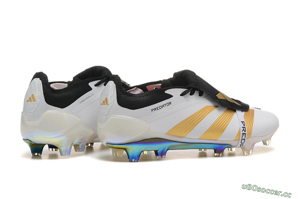 Men's Adidas Predator Elite Foldover Tongue FG Firm Ground Low-Tops Football Boots - White/Black/Gold 9