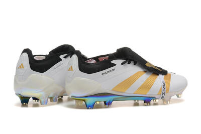 Men's Adidas Predator Elite Foldover Tongue FG Firm Ground Low-Tops Football Boots - White/Black/Gold