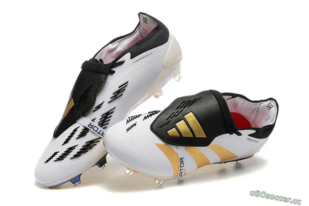 Men's Adidas Predator Elite Foldover Tongue FG Firm Ground Low-Tops Football Boots - White/Black/Gold 6