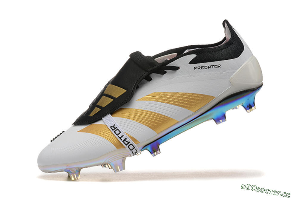 Men's Adidas Predator Elite Foldover Tongue FG Firm Ground Low-Tops Football Boots - White/Black/Gold 8