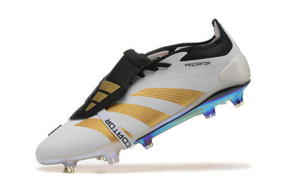 Men's Adidas Predator Elite Foldover Tongue FG Firm Ground Low-Tops Football Boots - White/Black/Gold