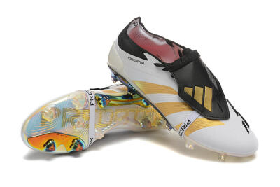 Men's Adidas Predator Elite Foldover Tongue FG Firm Ground Low-Tops Football Boots - White/Black/Gold