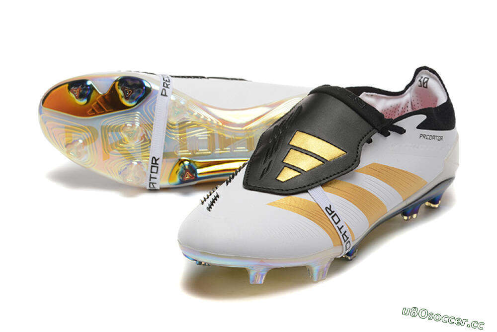 Men's Adidas Predator Elite Foldover Tongue FG Firm Ground Low-Tops Football Boots - White/Black/Gold 3