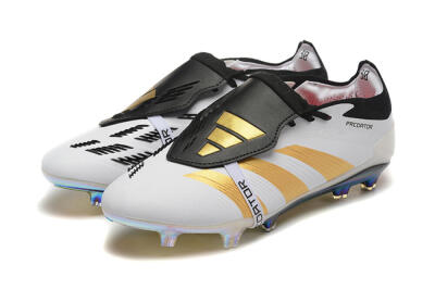 Men's Adidas Predator Elite Foldover Tongue FG Firm Ground Low-Tops Football Boots - White/Black/Gold