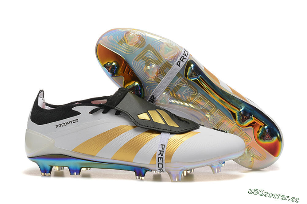 Men's Adidas Predator Elite Foldover Tongue FG Firm Ground Low-Tops Football Boots - White/Black/Gold 2