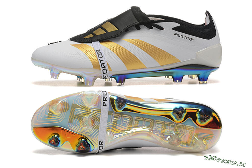 Men's Adidas Predator Elite Foldover Tongue FG Firm Ground Low-Tops Football Boots - White/Black/Gold 1