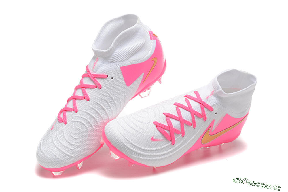 Men's Nike Phantom Luna Elite NU FG Firm Ground High-Tops Football Boots - White/Pink/Gold 6
