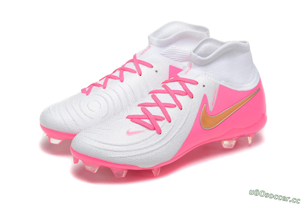Men's Nike Phantom Luna Elite NU FG Firm Ground High-Tops Football Boots - White/Pink/Gold 5