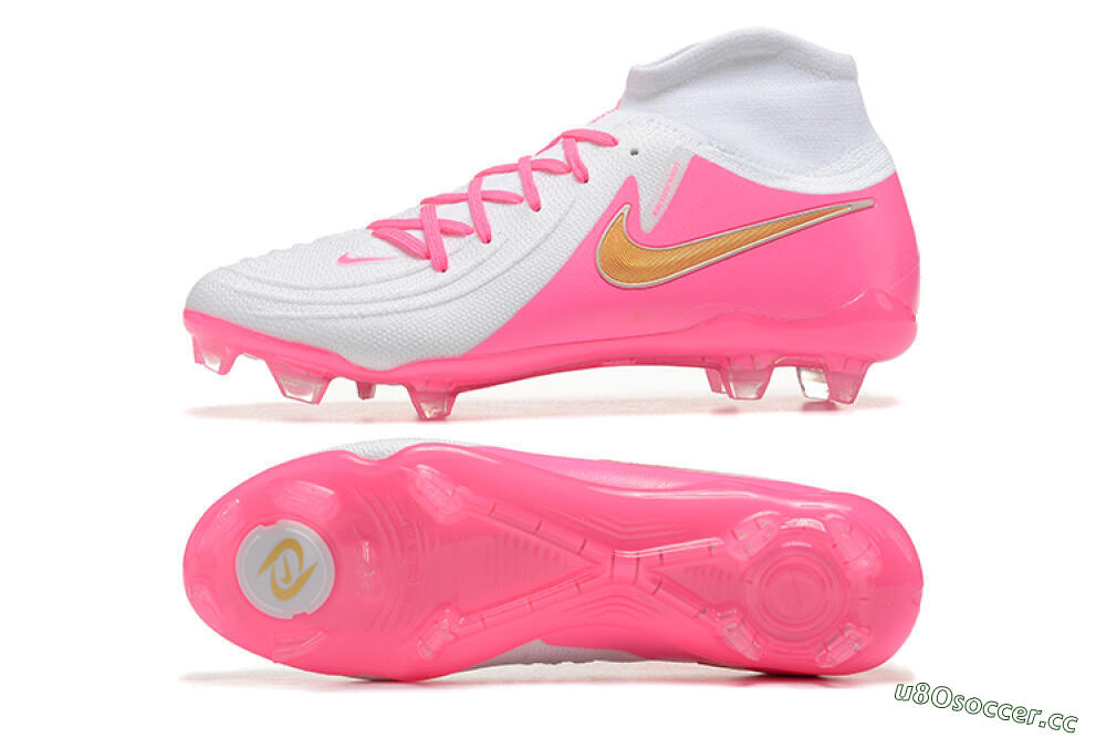 Men's Nike Phantom Luna Elite NU FG Firm Ground High-Tops Football Boots - White/Pink/Gold 1