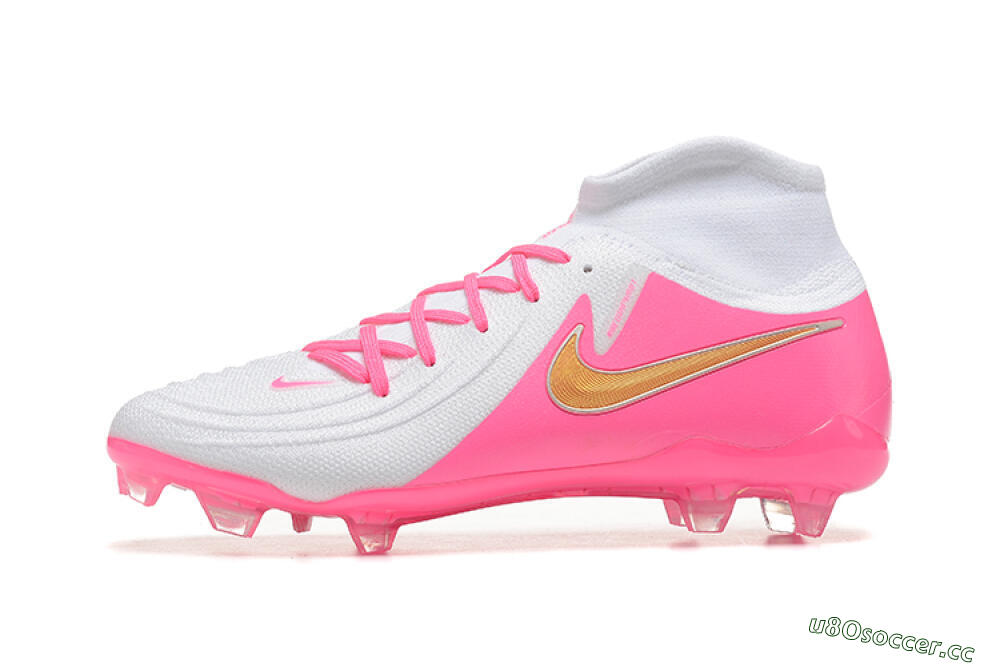 Men's Nike Phantom Luna Elite NU FG Firm Ground High-Tops Football Boots - White/Pink/Gold 0