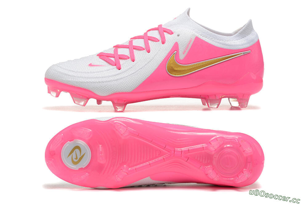 Men's Nike Phantom Luna Elite NU FG Firm Ground Low-Tops Football Boots - White/Pink/Gold 1