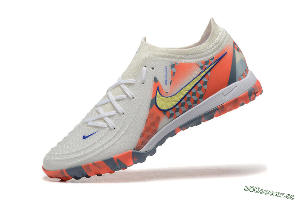 Men's Nike Phantom GX 2 Elite TF Artificial Turf Low-Tops Football Shoes - White/Blue/Yellow/Orange 8