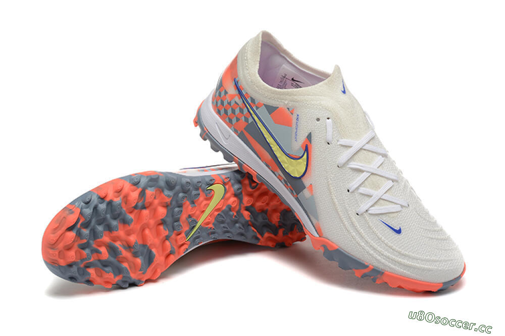 Men's Nike Phantom GX 2 Elite TF Artificial Turf Low-Tops Football Shoes - White/Blue/Yellow/Orange 4