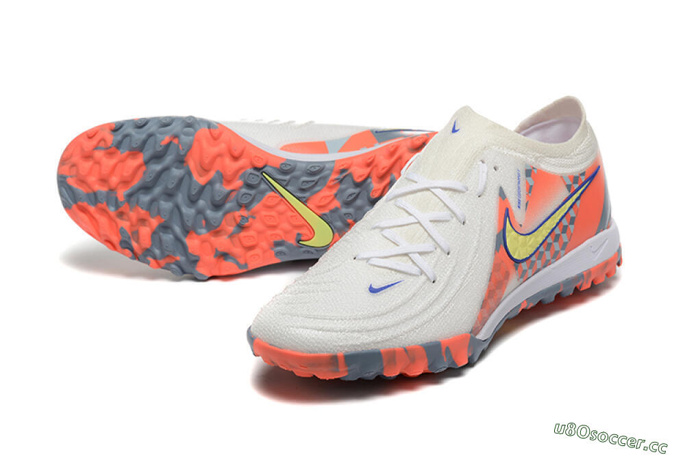 Men's Nike Phantom GX 2 Elite TF Artificial Turf Low-Tops Football Shoes - White/Blue/Yellow/Orange 3
