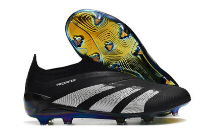 Unisex Adidas Predator Accuracy+ Laceless FG Firm Ground Low-Tops Football Boots - Black/Silver