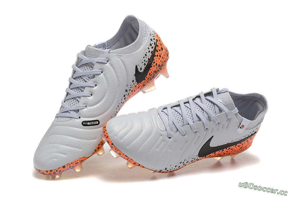 Men's Nike Tiempo Legend 10 Elite FG Firm Ground Low-Tops Football Boots - Grey/Orange/Black 6