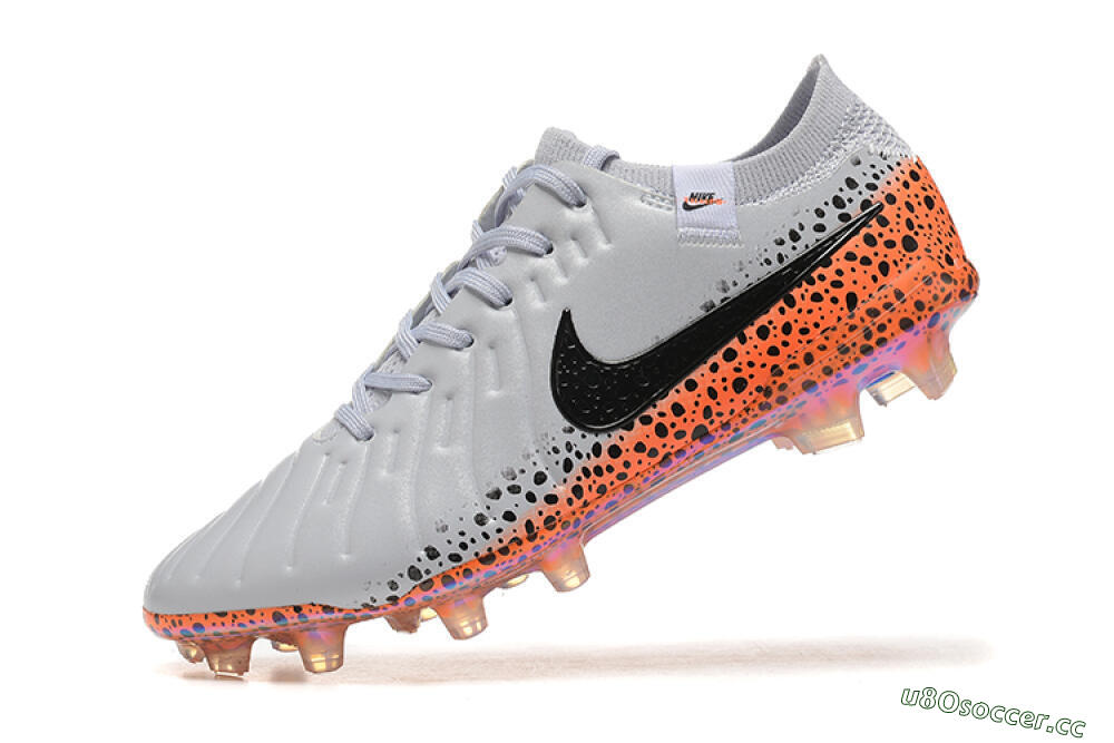Men's Nike Tiempo Legend 10 Elite FG Firm Ground Low-Tops Football Boots - Grey/Orange/Black 8