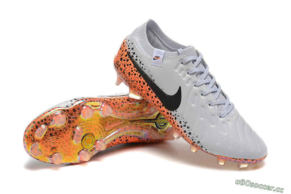 Men's Nike Tiempo Legend 10 Elite FG Firm Ground Low-Tops Football Boots - Grey/Orange/Black 4