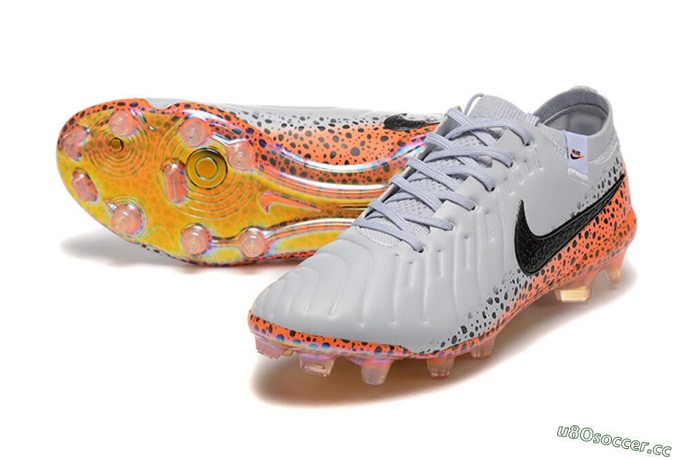 Men's Nike Tiempo Legend 10 Elite FG Firm Ground Low-Tops Football Boots - Grey/Orange/Black 3