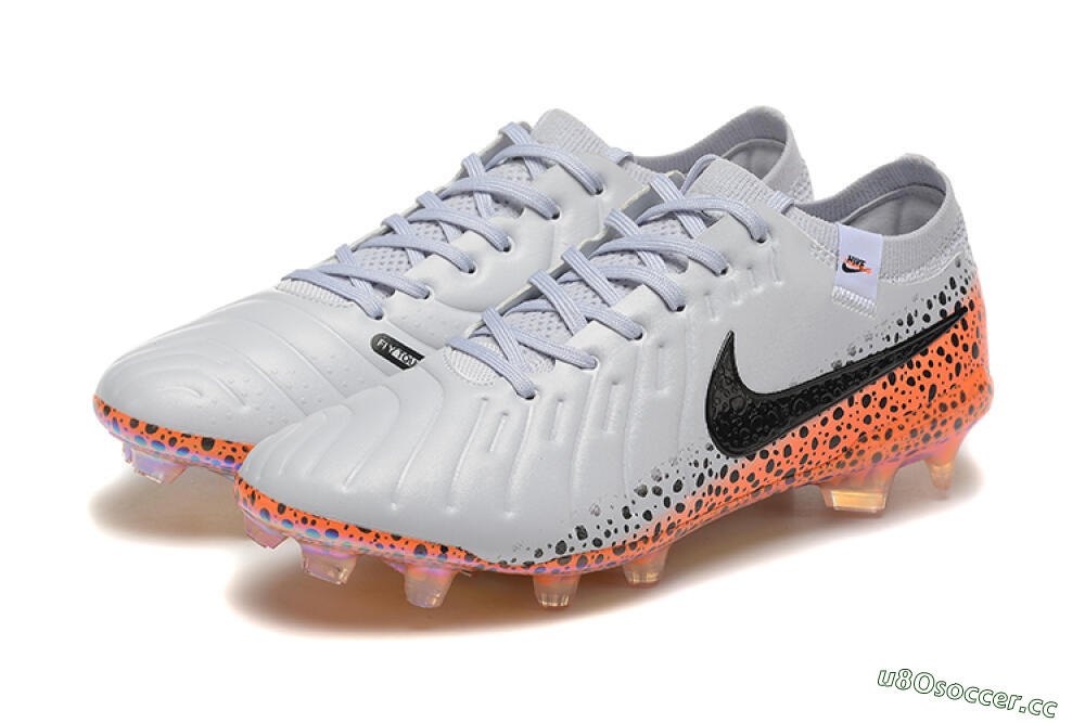 Men's Nike Tiempo Legend 10 Elite FG Firm Ground Low-Tops Football Boots - Grey/Orange/Black 5
