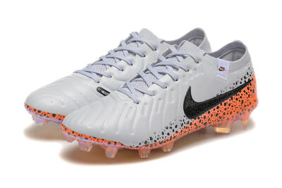 Men's Nike Tiempo Legend 10 Elite FG Firm Ground Low-Tops Football Boots - Grey/Orange/Black