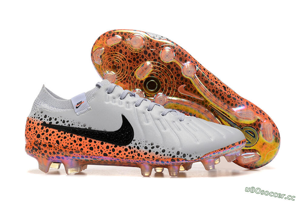 Men's Nike Tiempo Legend 10 Elite FG Firm Ground Low-Tops Football Boots - Grey/Orange/Black 2