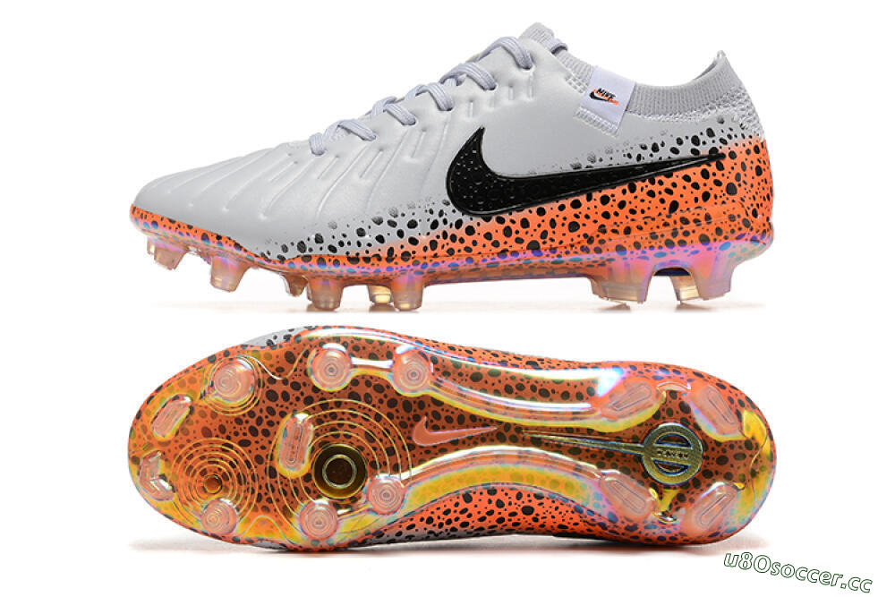 Men's Nike Tiempo Legend 10 Elite FG Firm Ground Low-Tops Football Boots - Grey/Orange/Black 1