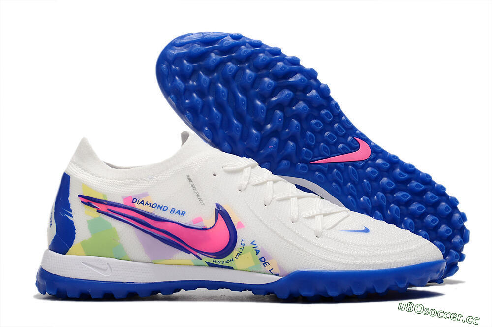 Men's Nike Phantom Luna Elite TF Artificial Turf Low-Tops Football Shoes - White/Blue/Pink/Yellow 2