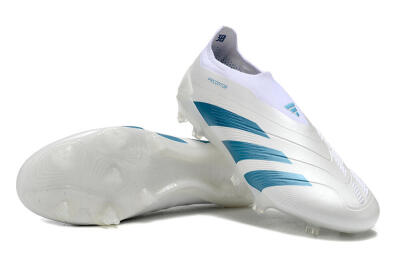 Men's Adidas Predator Accuracy+ Laceless FG Firm Ground Low-Tops Football Boots - White/Blue