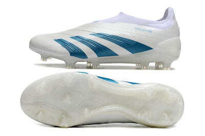 Men's Adidas Predator Accuracy+ Laceless FG Firm Ground Low-Tops Football Boots - White/Blue