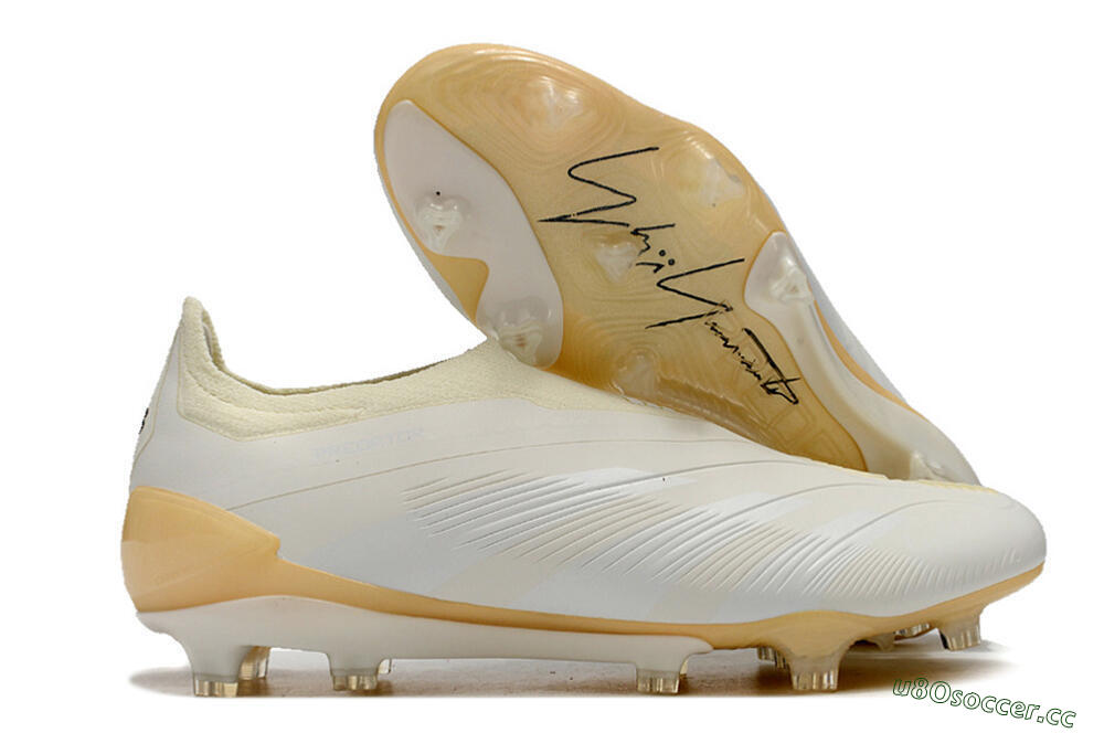 Men's Adidas Predator Accuracy+ Laceless FG Firm Ground Low-Tops Football Boots - White/Beige 2
