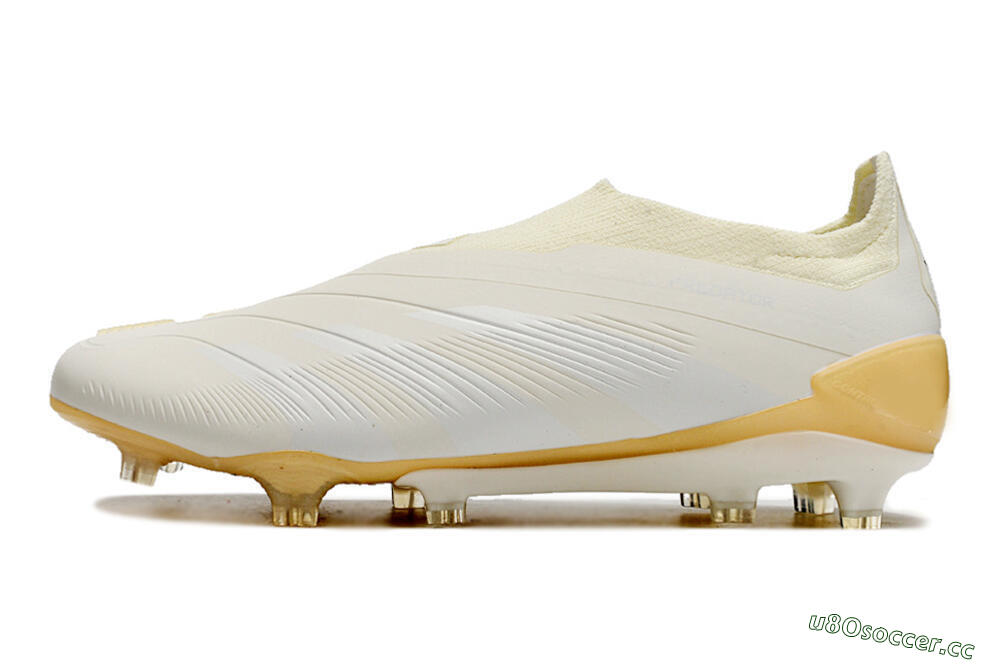 Men's Adidas Predator Accuracy+ Laceless FG Firm Ground Low-Tops Football Boots - White/Beige 0