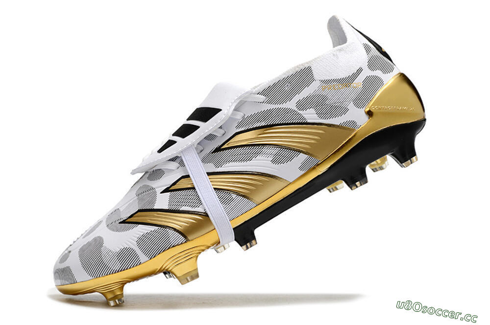 Men's Adidas Predator Elite Foldover Tongue FG Firm Ground Low-Tops Football Boots - White/Silver/Gold/Black 5