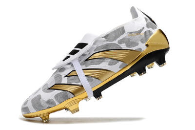 Men's Adidas Predator Elite Foldover Tongue FG Firm Ground Low-Tops Football Boots - White/Silver/Gold/Black