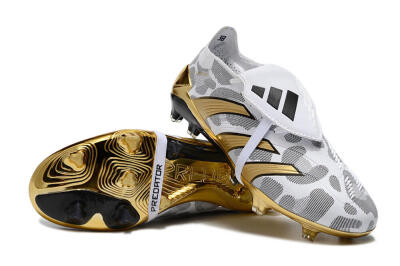 Men's Adidas Predator Elite Foldover Tongue FG Firm Ground Low-Tops Football Boots - White/Silver/Gold/Black