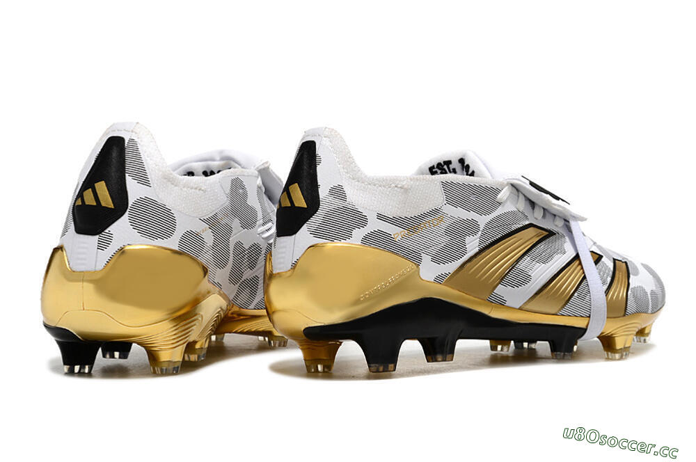 Men's Adidas Predator Elite Foldover Tongue FG Firm Ground Low-Tops Football Boots - White/Silver/Gold/Black 6