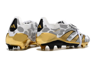 Men's Adidas Predator Elite Foldover Tongue FG Firm Ground Low-Tops Football Boots - White/Silver/Gold/Black