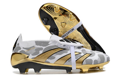 Men's Adidas Predator Elite Foldover Tongue FG Firm Ground Low-Tops Football Boots - White/Silver/Gold/Black