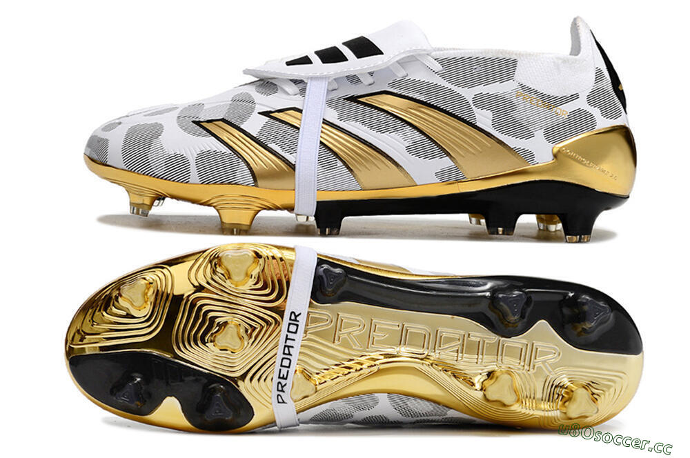 Men's Adidas Predator Elite Foldover Tongue FG Firm Ground Low-Tops Football Boots - White/Silver/Gold/Black 1