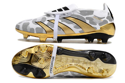 Men's Adidas Predator Elite Foldover Tongue FG Firm Ground Low-Tops Football Boots - White/Silver/Gold/Black