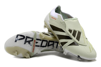 Men's Adidas Predator Elite Foldover Tongue FG Firm Ground Low-Tops Football Boots - Beige/Black/White
