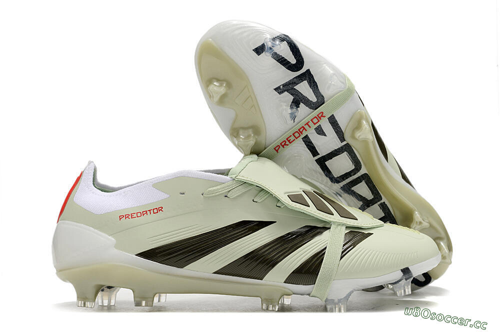 Men's Adidas Predator Elite Foldover Tongue FG Firm Ground Low-Tops Football Boots - Beige/Black/White 2